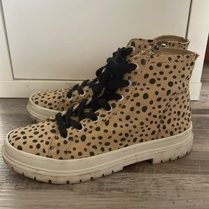 High top sneakers, abstract leopard print